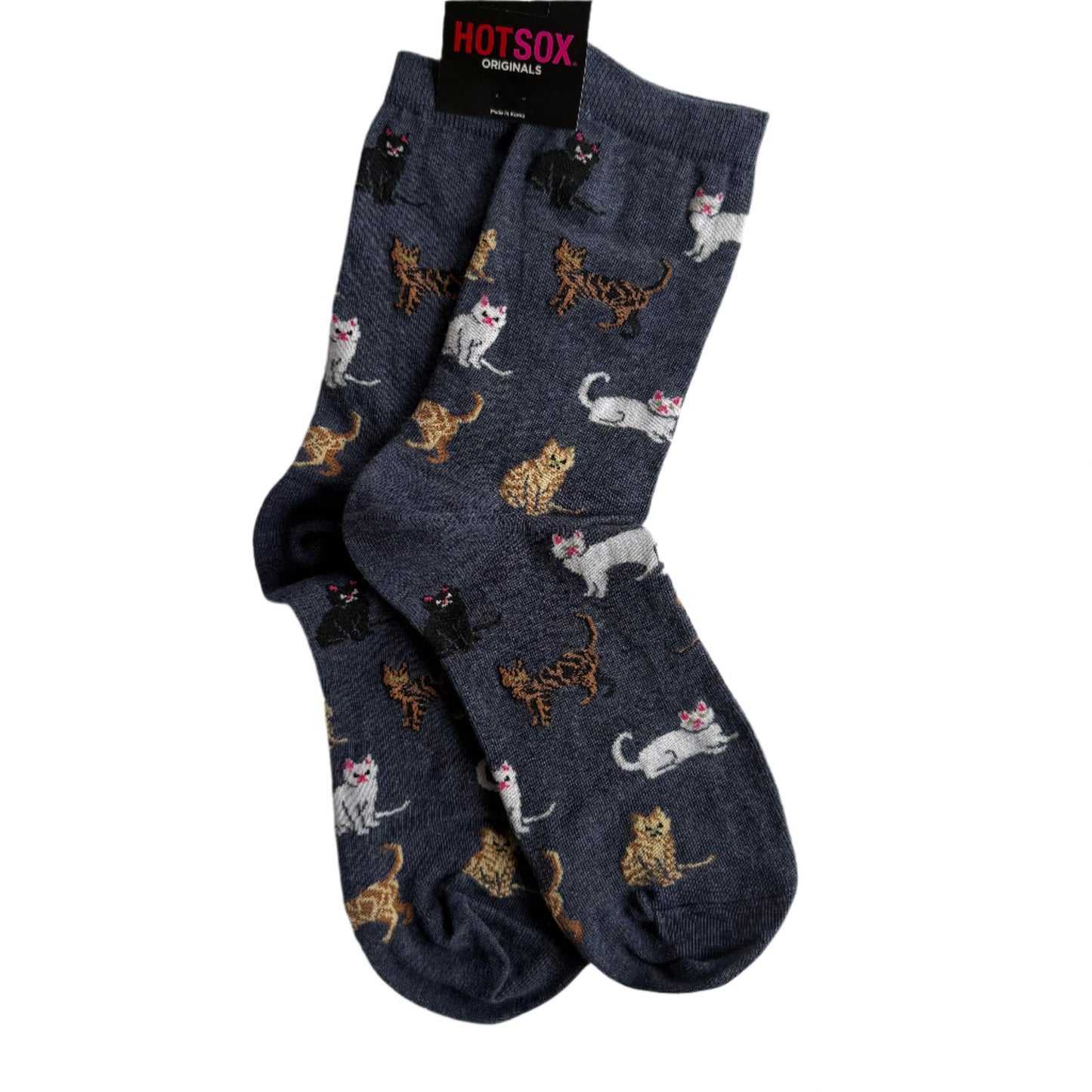 perfect denim colour socks with variety of cute cats, crew