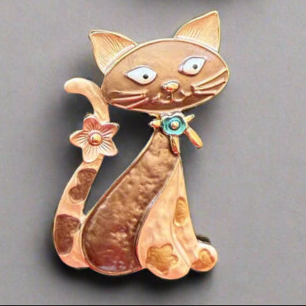 Magnetic Cat Brooch with very strong magnetic – no pins required – for easy placement and damage free removal. Purrrfect addition to brighten up coat, cardigans, ponchos or fixing a wrap or scarf. It is beautiful on hat and bags too, not thicker than 3  – 4 mm and makes a very nice gift for many occasions. Available in blue, black/gold, multicolour and bronze