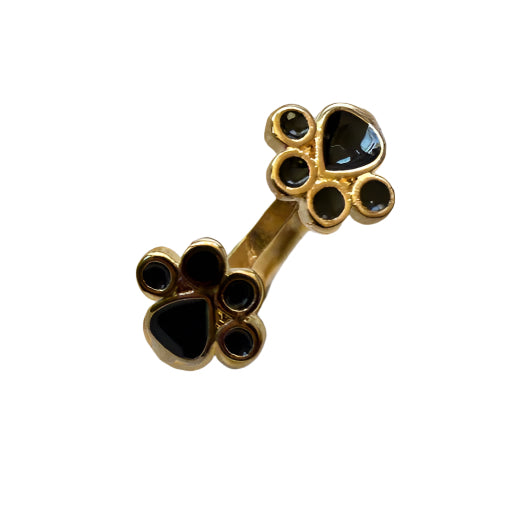 super cute adjustable gold colour pinky ring with 2 black paw prints