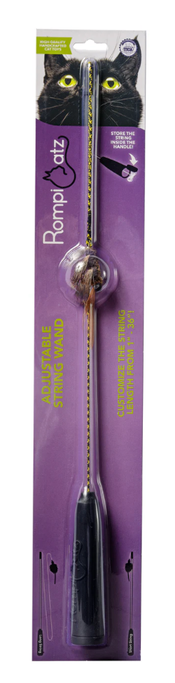 shown here in its packagingajustable string wand Purrfect for exercising your cat * Fun interactive bonding experiences during play! Total rod length: 18”
Variable string lengths: 1”- 36”
Toy: 3”
Contains 1 rod, 1 bug