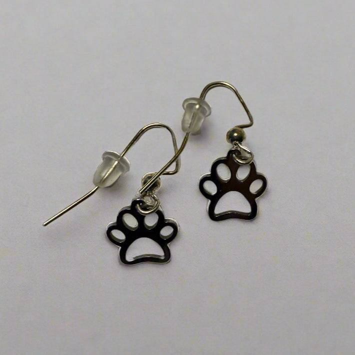unique oblong shape, paw print cutout earrings, hook