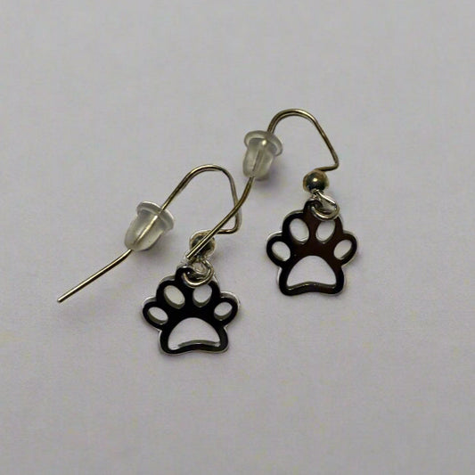 unique oblong shape, paw print cutout earrings, hook