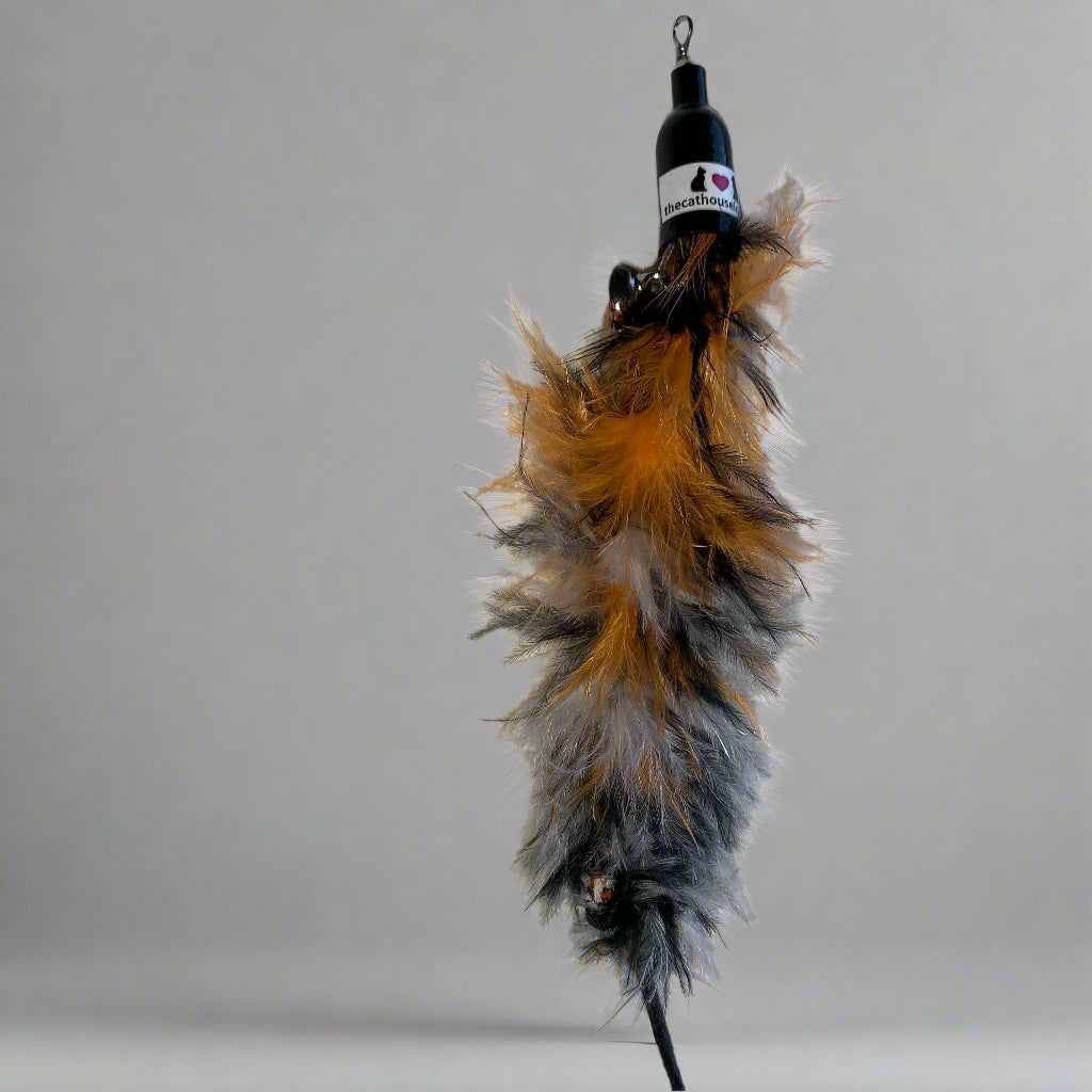 boa feather cat toy with satin string tail