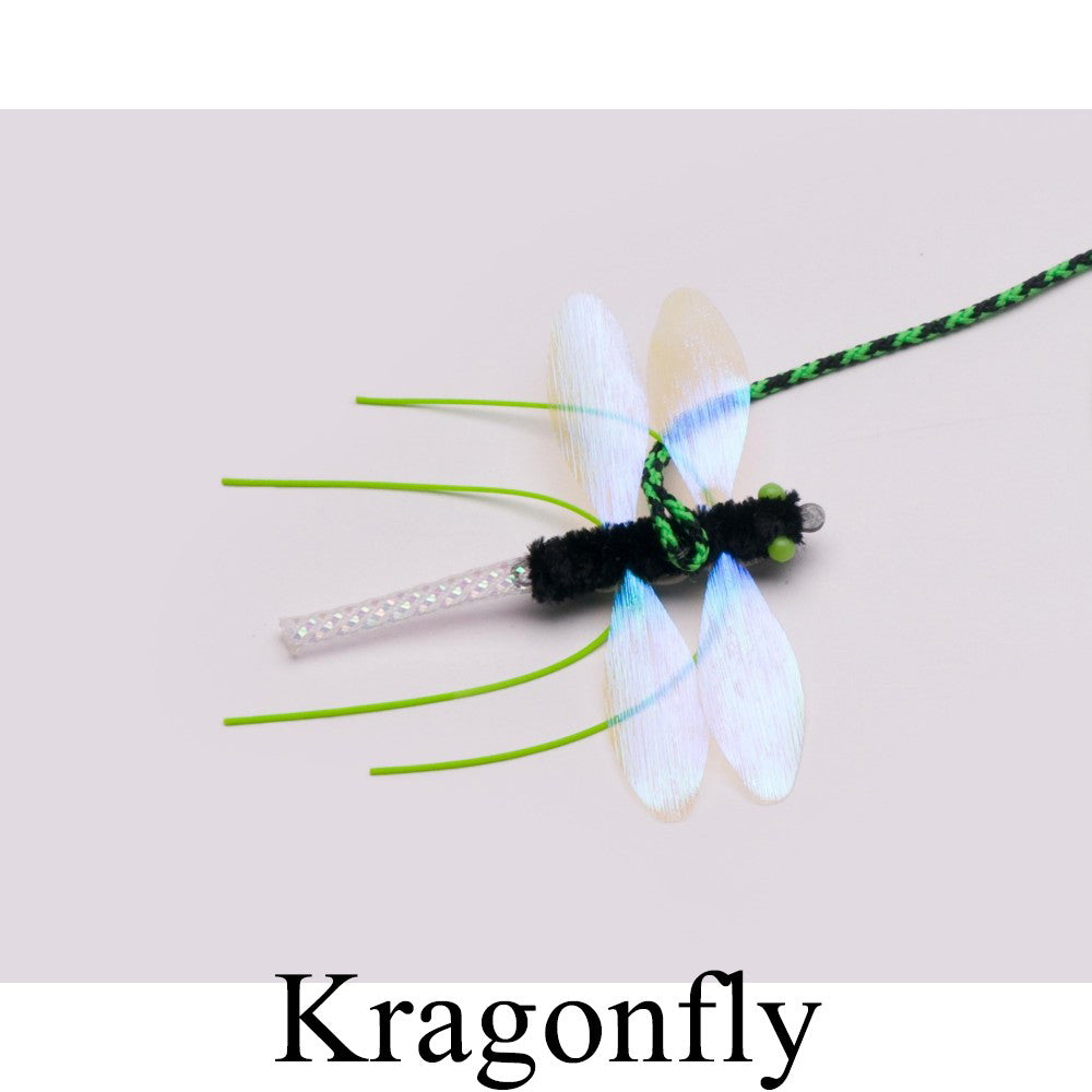 Neko Flies are high quality interchangeable toys designed to attach to cat toy wands - the kragonfly is made from a variety of synthetic materials, lightweight with transparent iridescent wings, black body with green legs and eyes