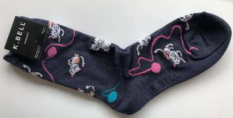 Socks - K. Bell Women's Cool Cat Socks – cats chasing yarn crew sock