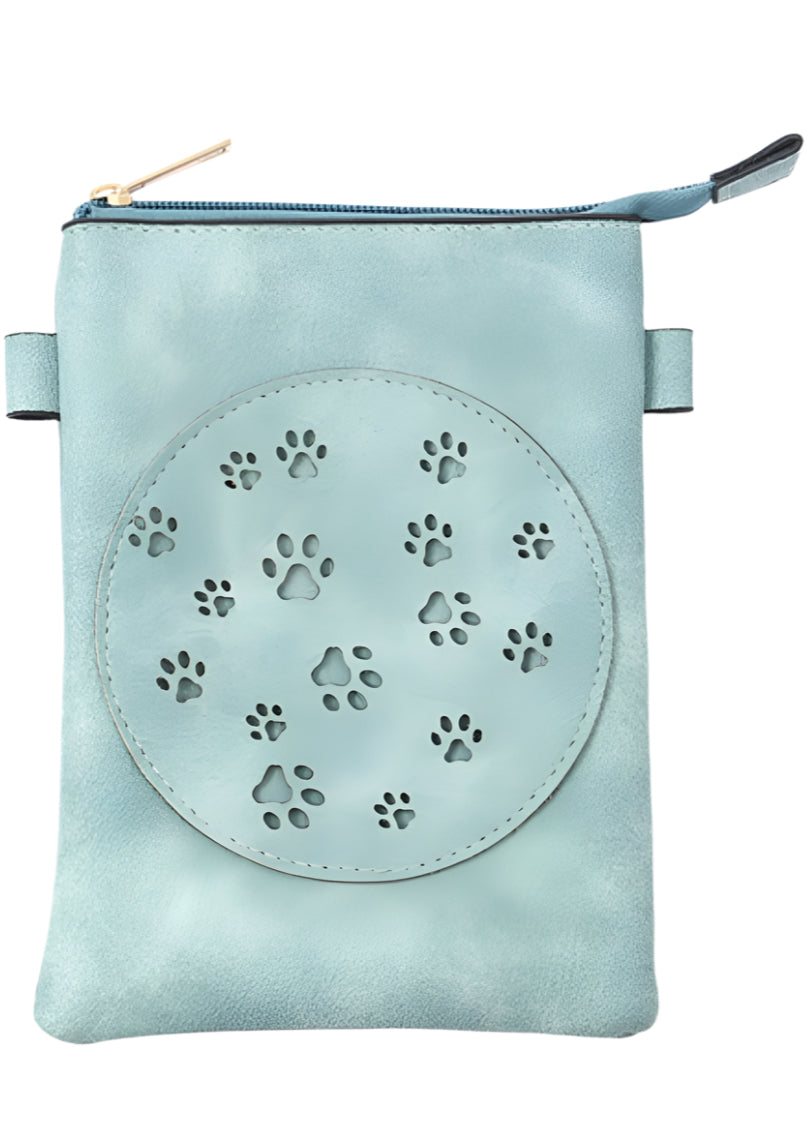 cross body cel phone bag shown in colour option light blue