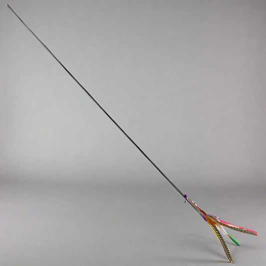 shows wand at full extension with handcrafted feather attachment