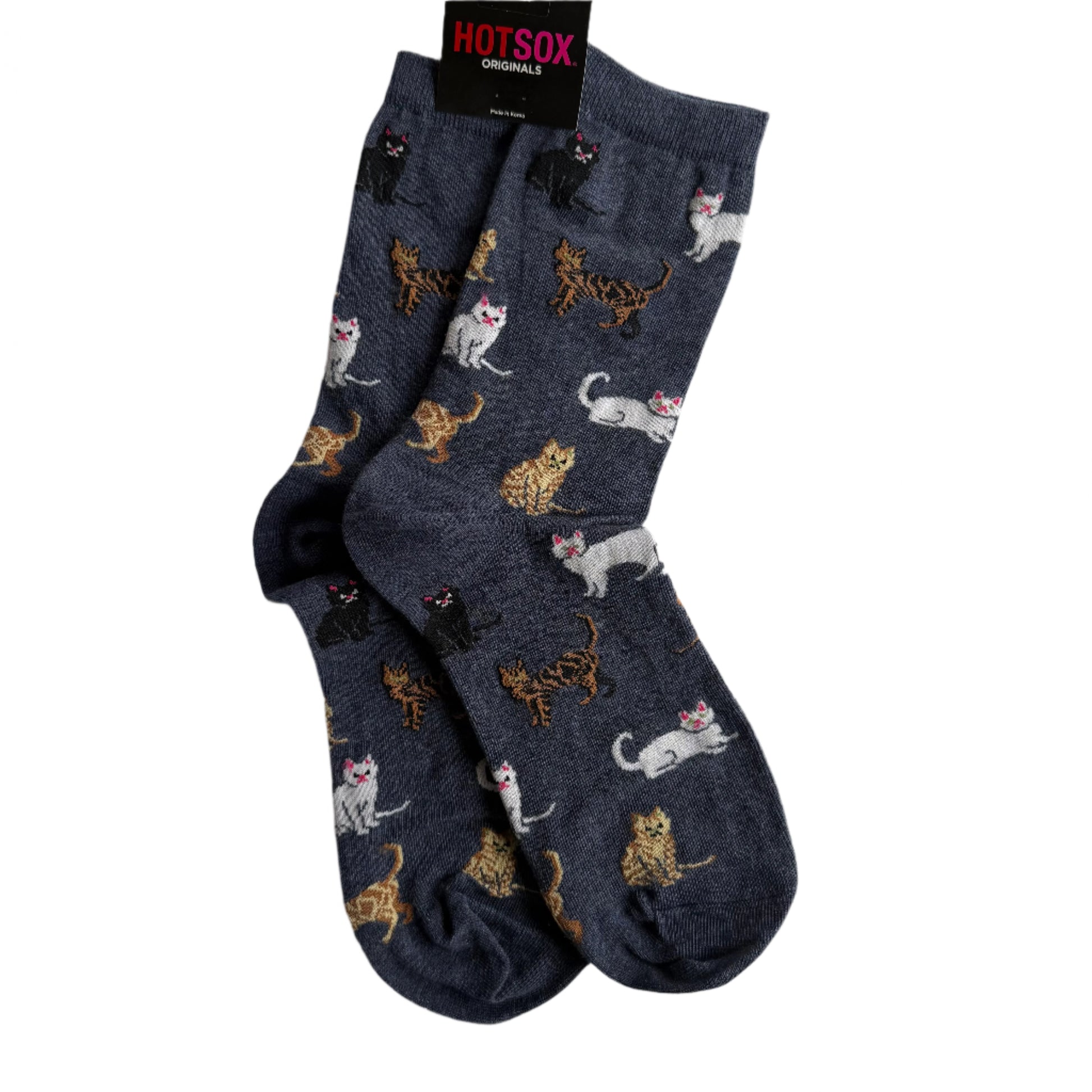 perfect denim colour socks with variety of cute cats, crew