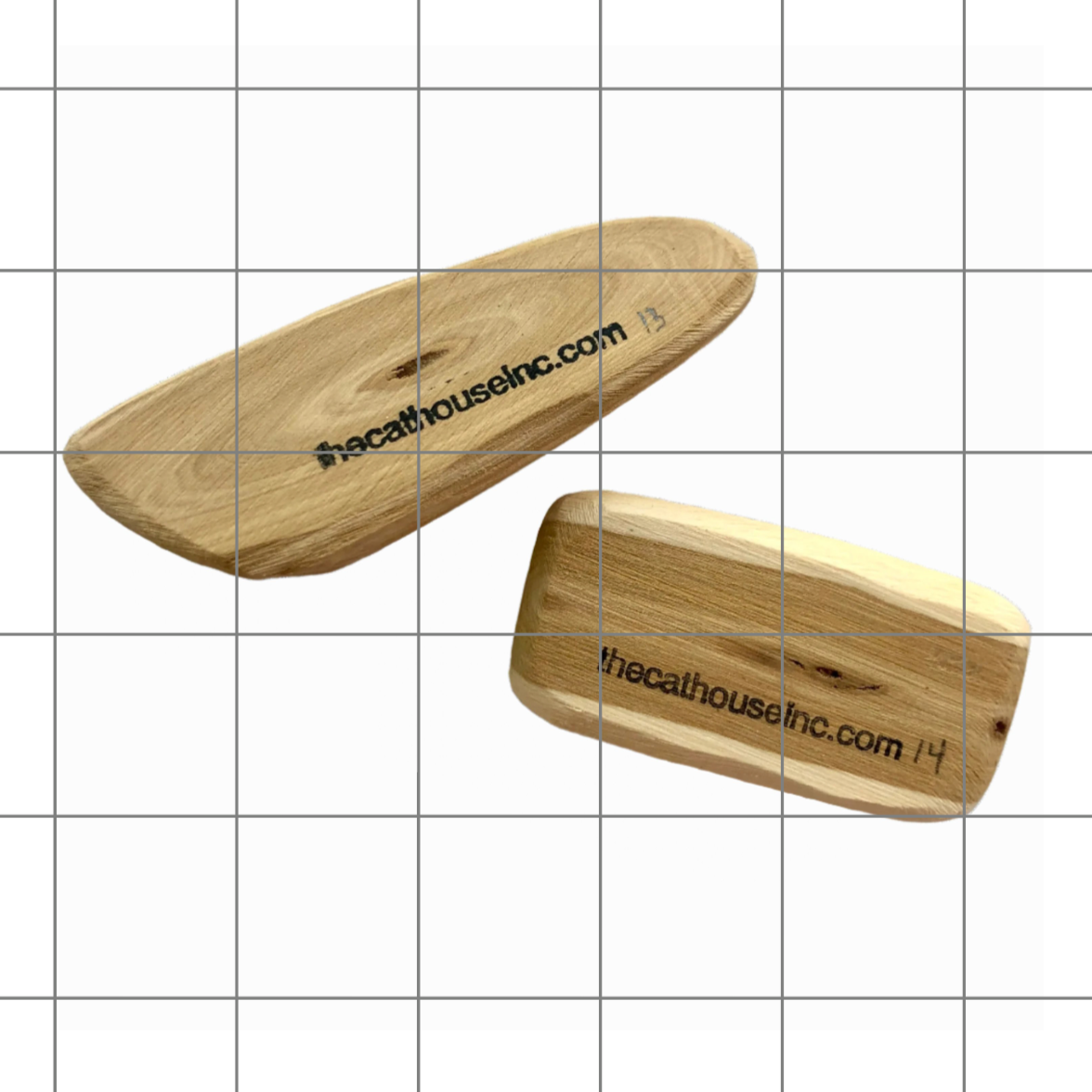 2 honeysuckle wood chunks in the 12-15g size, more 3D than slices, with at least 2 exposed surfaces, different shapes & dimensions within the weight size, shown here 13g and 14g 