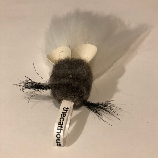 cat toy vegan "mouse" cat toy, handmade with wool and synthetic materials, 4.5" long nose to tail