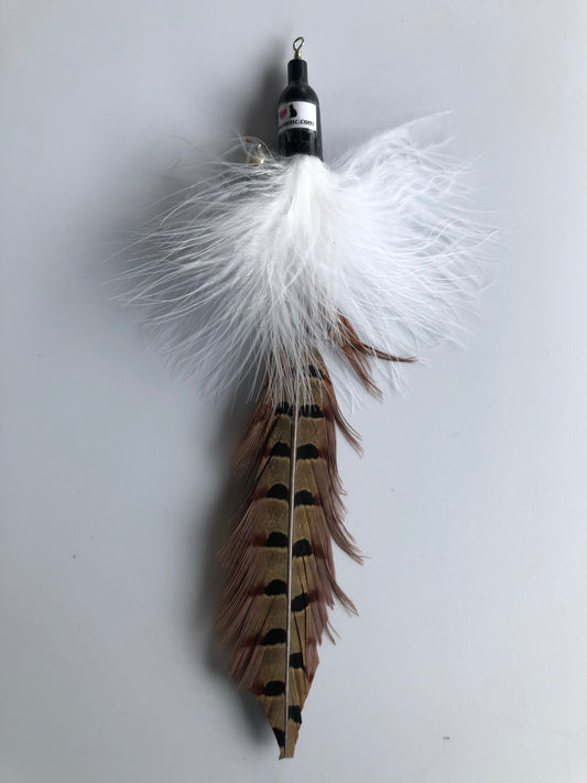 handmade pheasant feather attachment for wand or fishing rod, approx. 8"