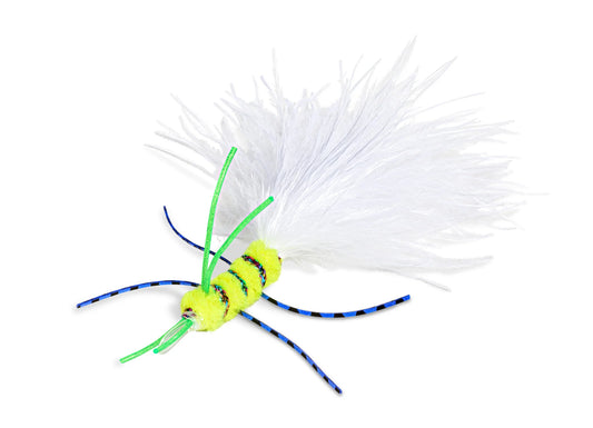 Cool, eye-catching colourful body with decorative legs. Cat toy with billowy, feather tail perfect for chasing! Fly or bounce it off the floor, drive your cat and kittens crazy! Or attach to any rod with a clip or wand with fishing line, 3.5" long
synthetic and natural materials
